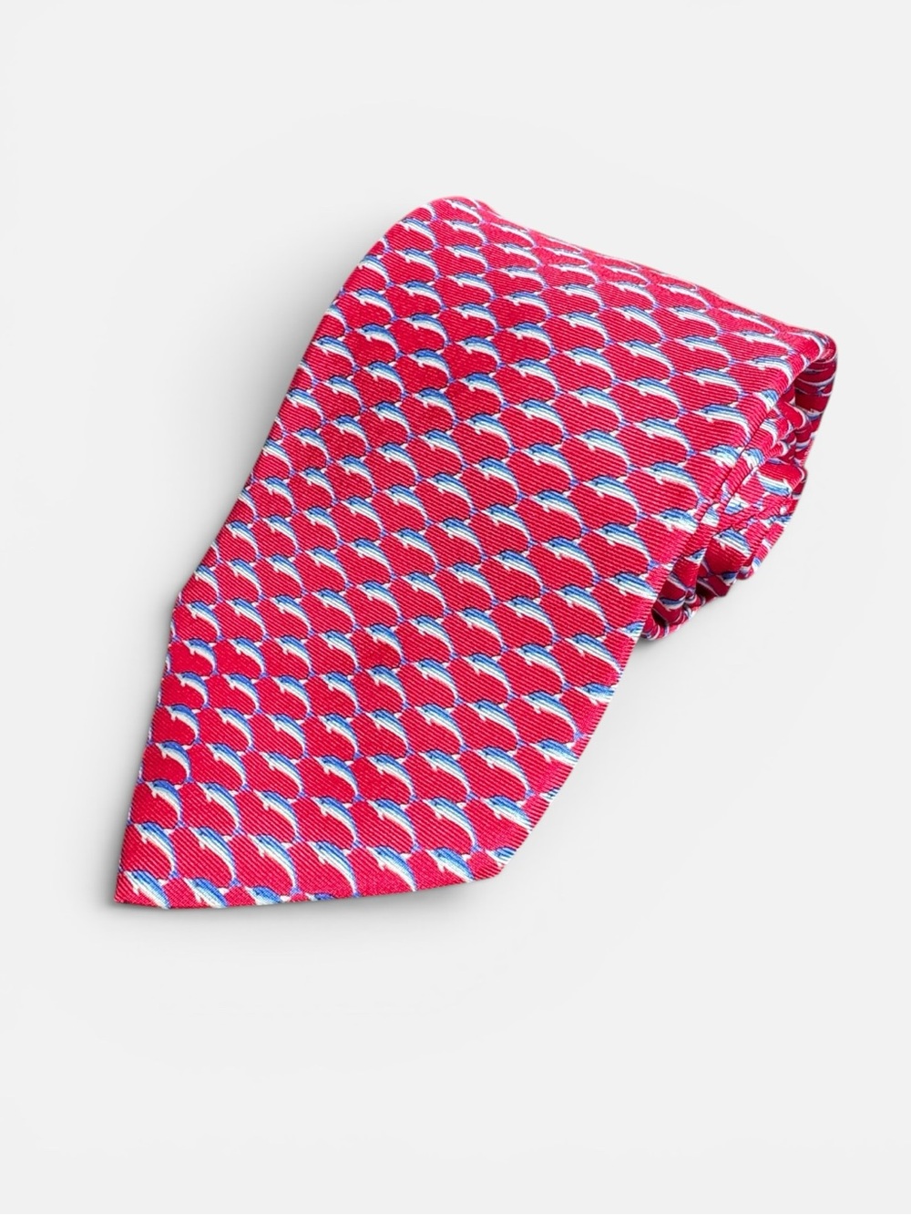 Brooks Brothers mens red blue dolphin pattern 100% silk neck tie EUC